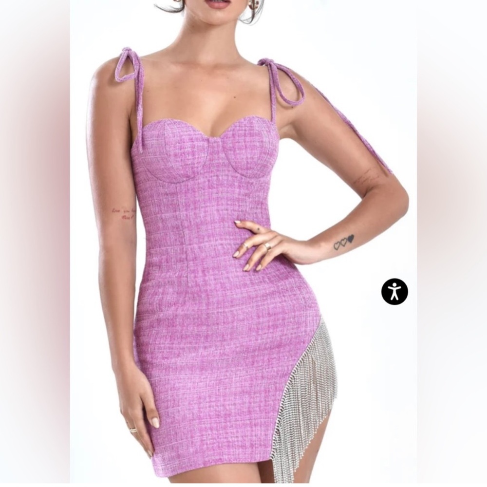 Miss Circle Tweed Dress with Rhinestones